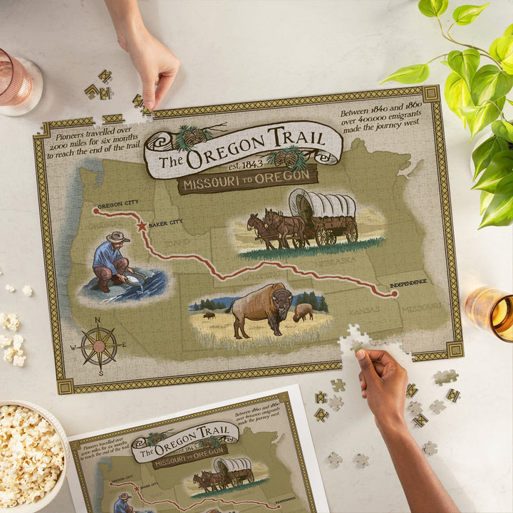 Oregon Trail Map, Jigsaw Puzzle Puzzle Lantern Press 