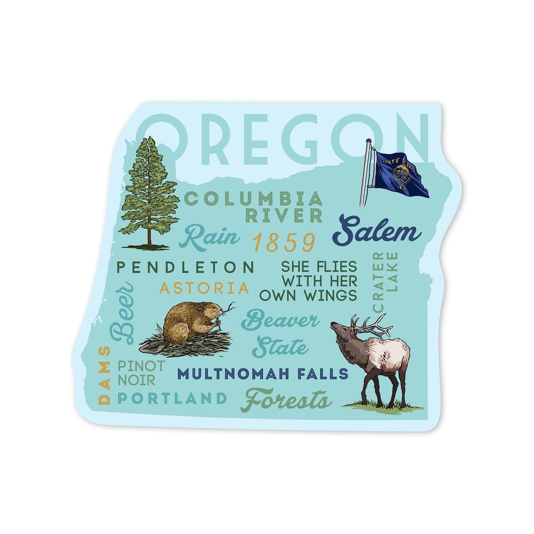 Oregon Typography and Icons, Contour, Vinyl Sticker Sticker Lantern Press 