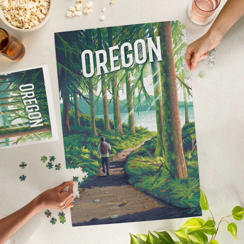 Oregon, Walk In The Woods, Day Hike, Jigsaw Puzzle Puzzle Lantern Press 