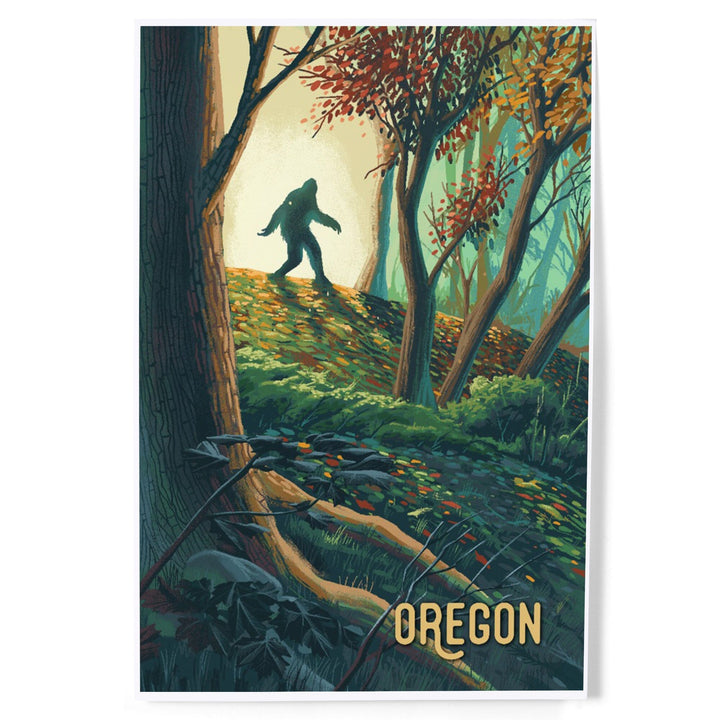 Oregon, Wanderer, Bigfoot in Forest Art Lantern Press 