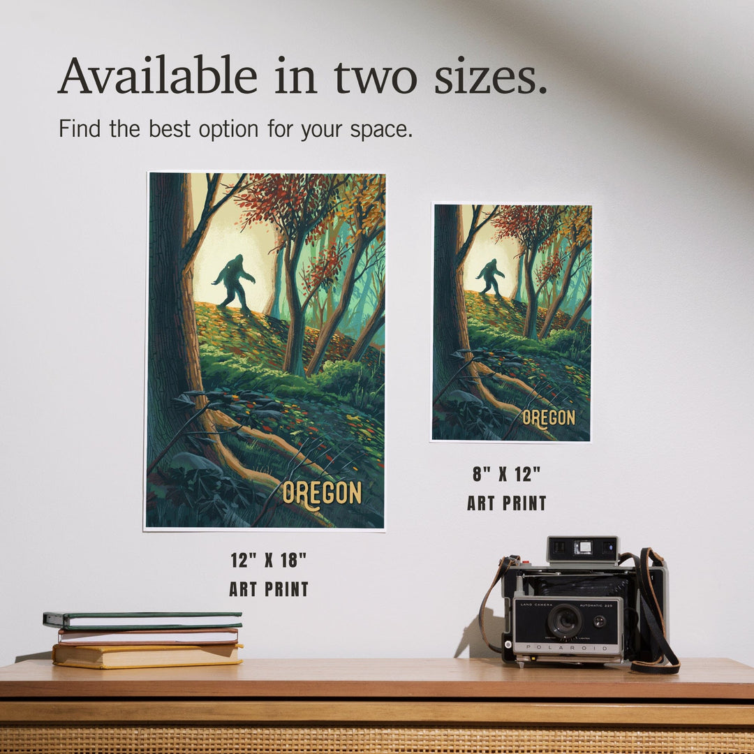 Oregon, Wanderer, Bigfoot in Forest Art Lantern Press 