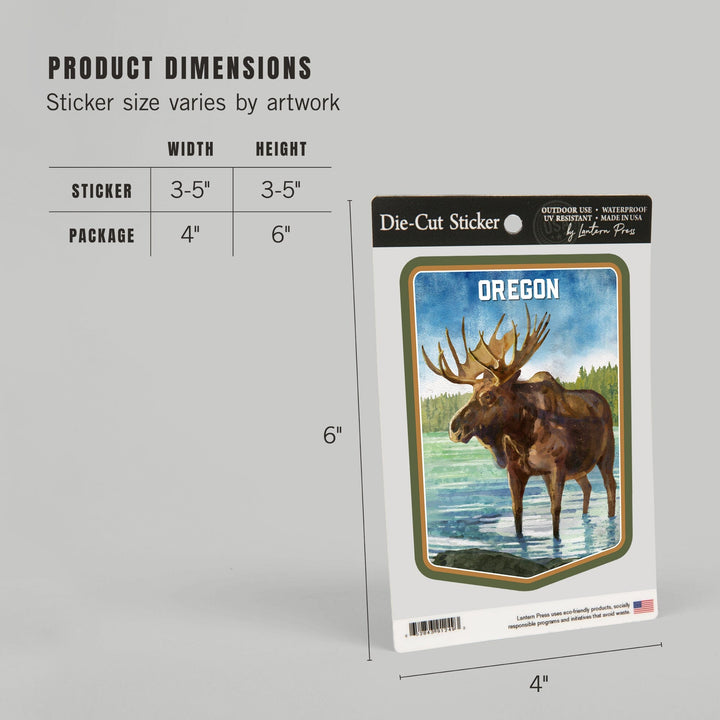 Oregon, Watercolor Study, Moose, Contour, Vinyl Sticker Sticker Lantern Press 