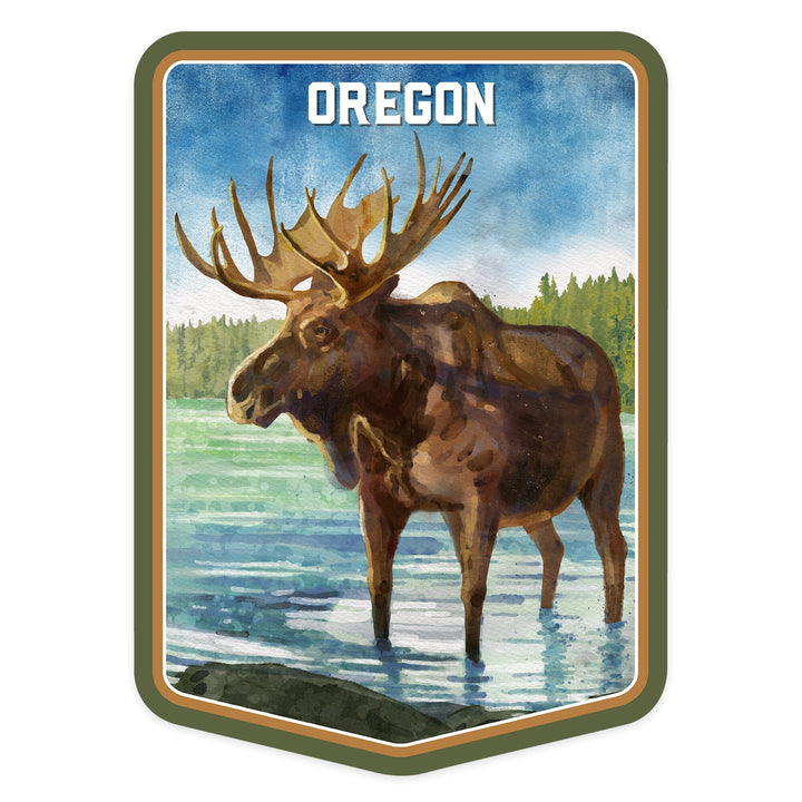 Oregon, Watercolor Study, Moose, Contour, Vinyl Sticker Sticker Lantern Press 