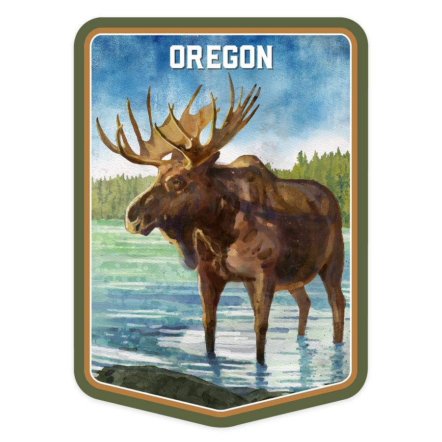 Oregon, Watercolor Study, Moose, Contour, Vinyl Sticker Sticker Lantern Press 