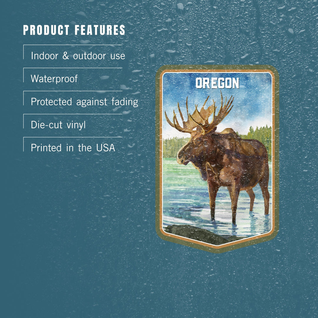 Oregon, Watercolor Study, Moose, Contour, Vinyl Sticker Sticker Lantern Press 