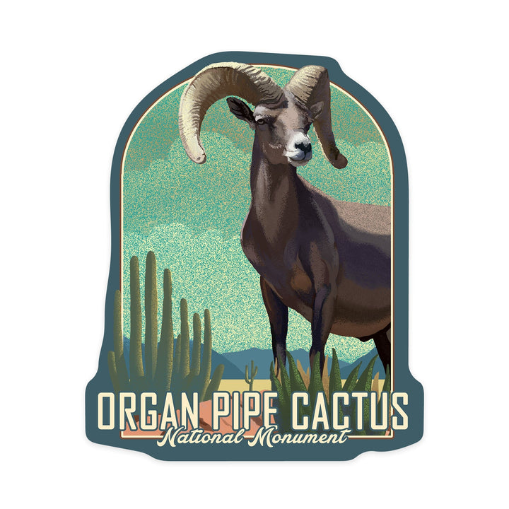 Organ Pipe Cactus National Monument, Arizona, Bighorn Sheep, Litho, Contour, Lantern Press Artwork, Vinyl Sticker Sticker Lantern Press 