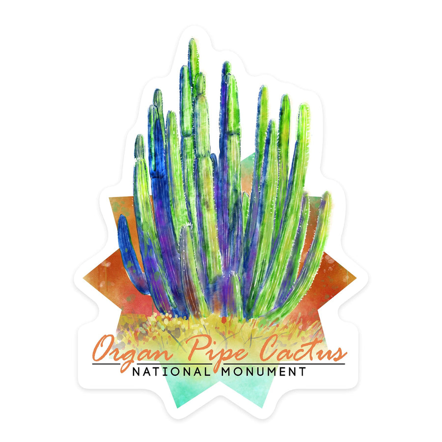 Organ Pipe Cactus National Monument, Arizona, Cactus, Watercolor, Contour, Lantern Press Artwork, Vinyl Sticker Sticker Lantern Press 