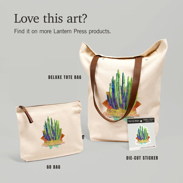 Organ Pipe Cactus National Monument, Arizona, Cactus, Watercolor, Contour, Lantern Press Artwork, Vinyl Sticker Sticker Lantern Press 