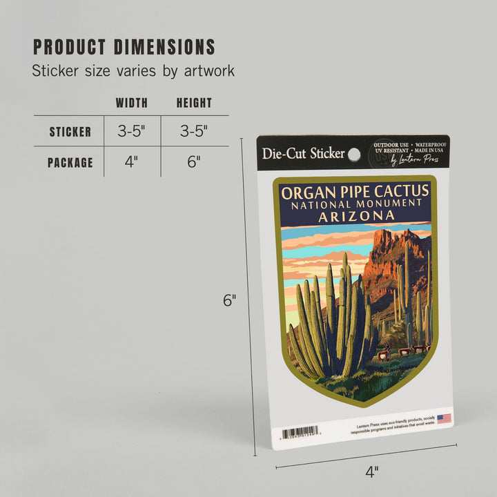 Organ Pipe Cactus National Monument, Arizona, Contour, Lantern Press Artwork, Vinyl Sticker Sticker Lantern Press 