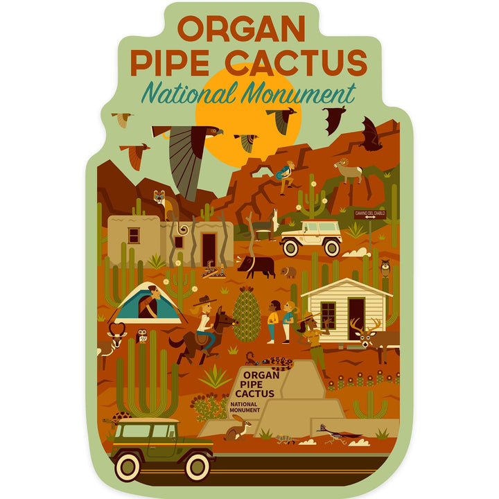 Organ Pipe Cactus National Monument, Arizona, Geometric, Contour, Vinyl Sticker Sticker Lantern Press 