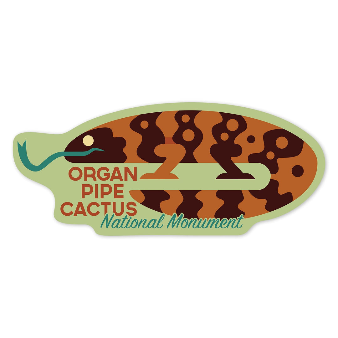 Organ Pipe Cactus National Monument, Arizona, Gila Monster, Geometric, Contour, Lantern Press Artwork, Vinyl Sticker Sticker Lantern Press 