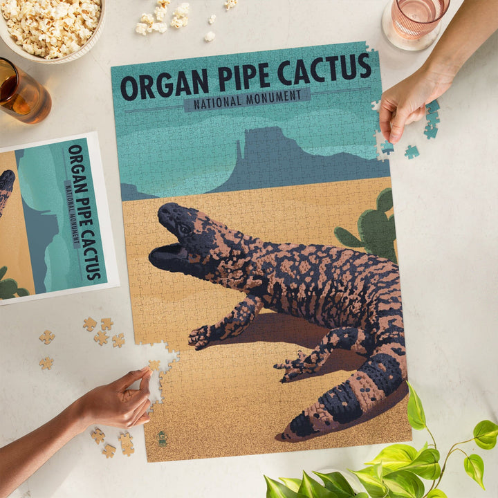 Organ Pipe Cactus National Monument, Arizona, Gila Monster, Lithograph, Jigsaw Puzzle Puzzle Lantern Press 