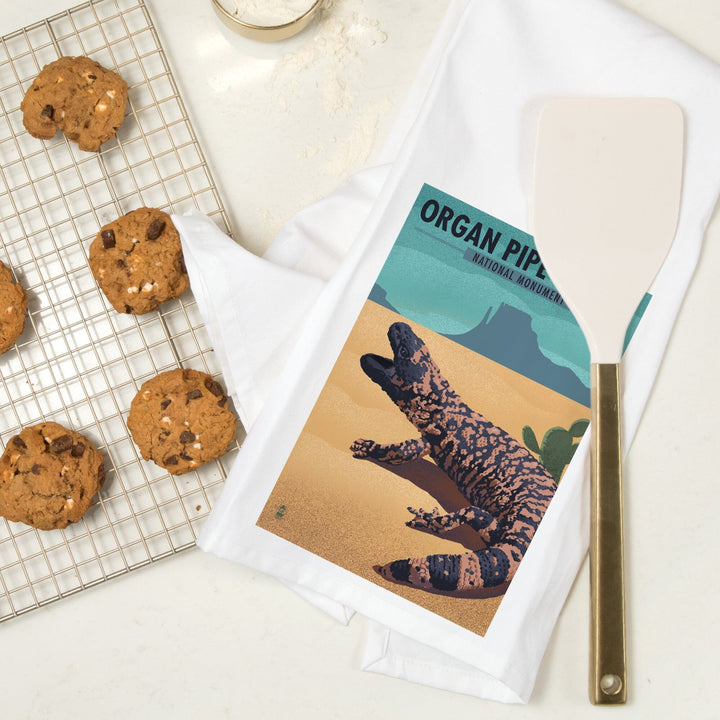 Organ Pipe Cactus National Monument, Arizona, Gila Monster, Lithograph, Organic Cotton Kitchen Tea Towels Kitchen Lantern Press 