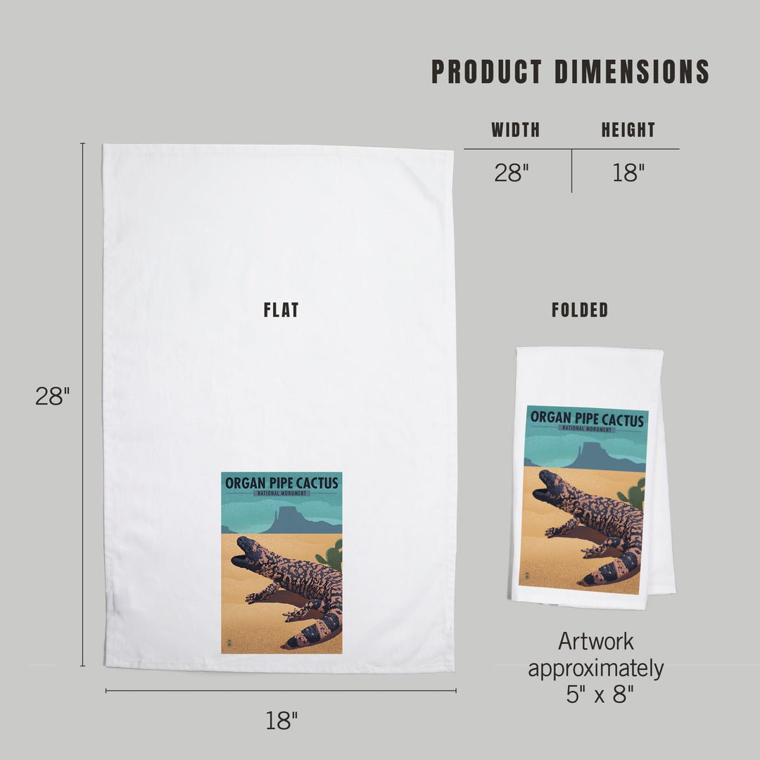 Organ Pipe Cactus National Monument, Arizona, Gila Monster, Lithograph, Organic Cotton Kitchen Tea Towels Kitchen Lantern Press 