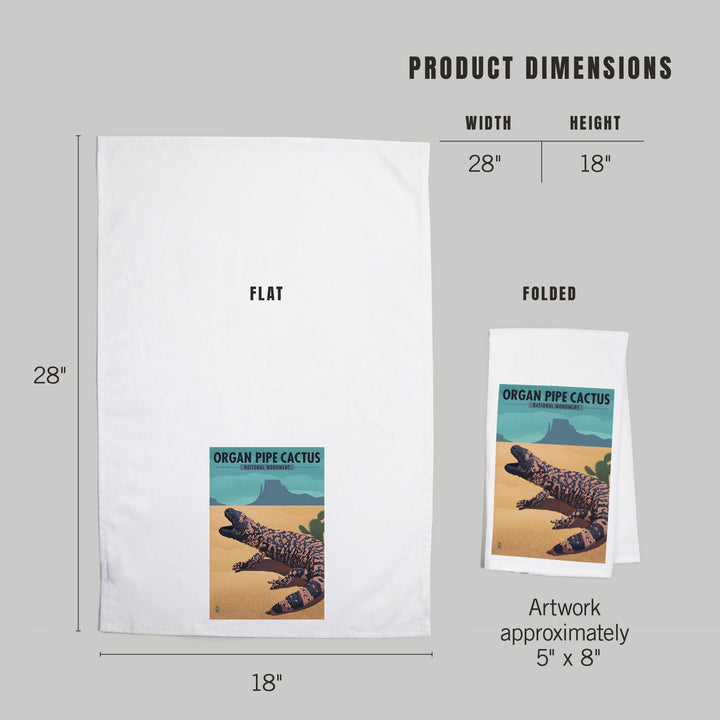 Organ Pipe Cactus National Monument, Arizona, Gila Monster, Lithograph, Organic Cotton Kitchen Tea Towels Kitchen Lantern Press 