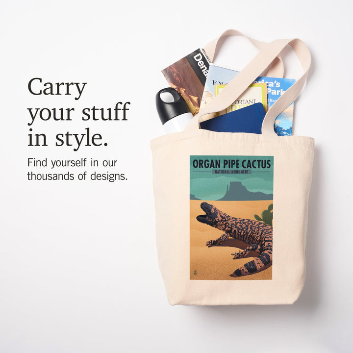 Organ Pipe Cactus National Monument, Arizona, Gila Monster, Lithograph, Tote Bag Totes Lantern Press 