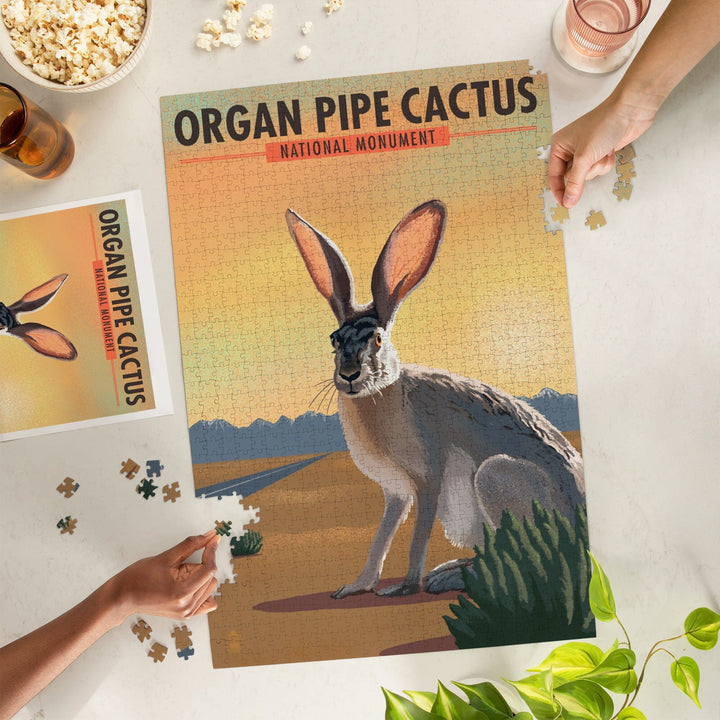 Organ Pipe Cactus National Monument, Arizona, Jackrabbit, Lithograph, Jigsaw Puzzle Puzzle Lantern Press 