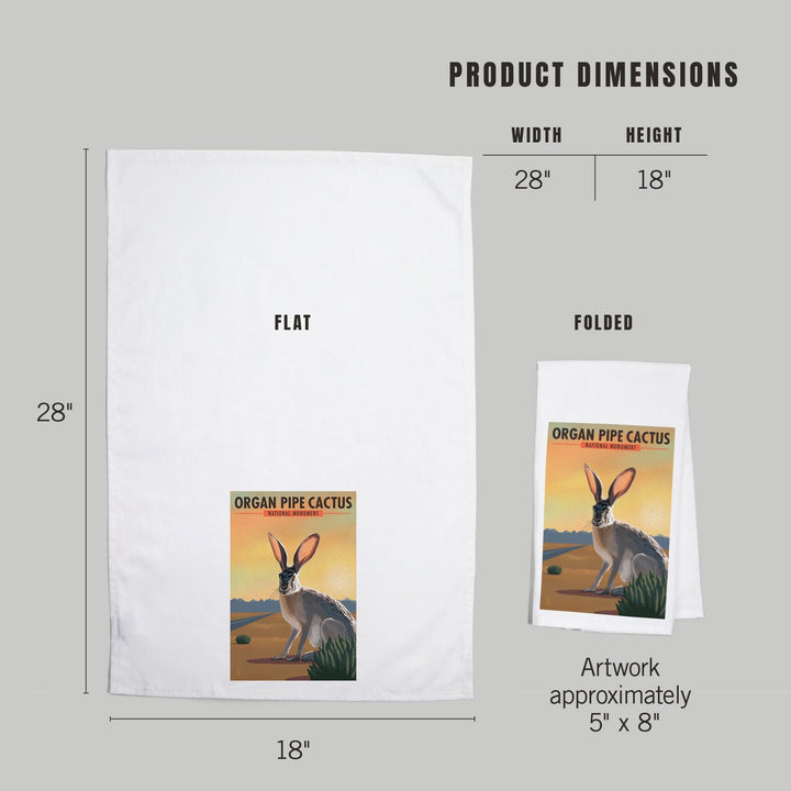 Organ Pipe Cactus National Monument, Arizona, Jackrabbit, Lithograph, Organic Cotton Kitchen Tea Towels Kitchen Lantern Press 