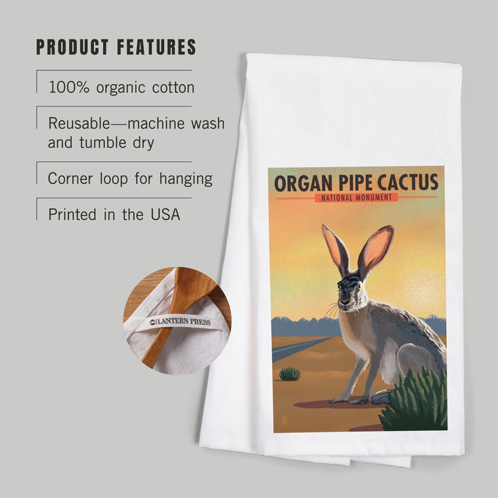 Organ Pipe Cactus National Monument, Arizona, Jackrabbit, Lithograph, Organic Cotton Kitchen Tea Towels Kitchen Lantern Press 