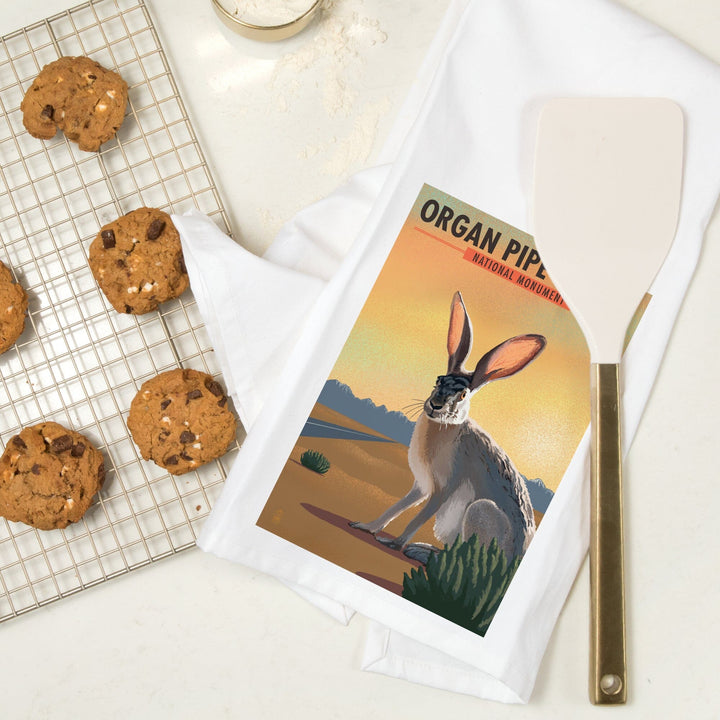 Organ Pipe Cactus National Monument, Arizona, Jackrabbit, Lithograph, Organic Cotton Kitchen Tea Towels Kitchen Lantern Press 