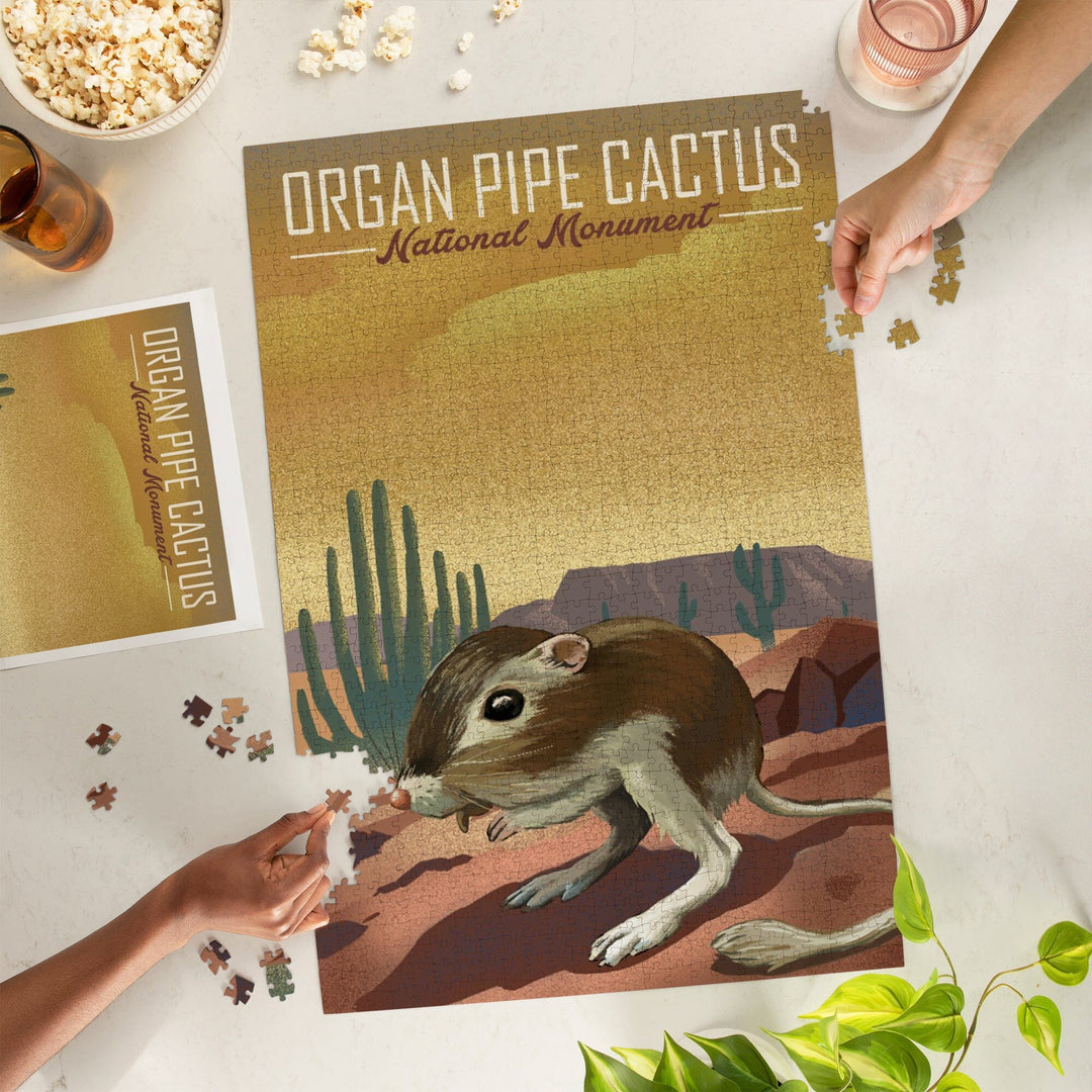 Organ Pipe Cactus National Monument, Arizona, Kangaroo Rat, Lithograph, Jigsaw Puzzle Puzzle Lantern Press 