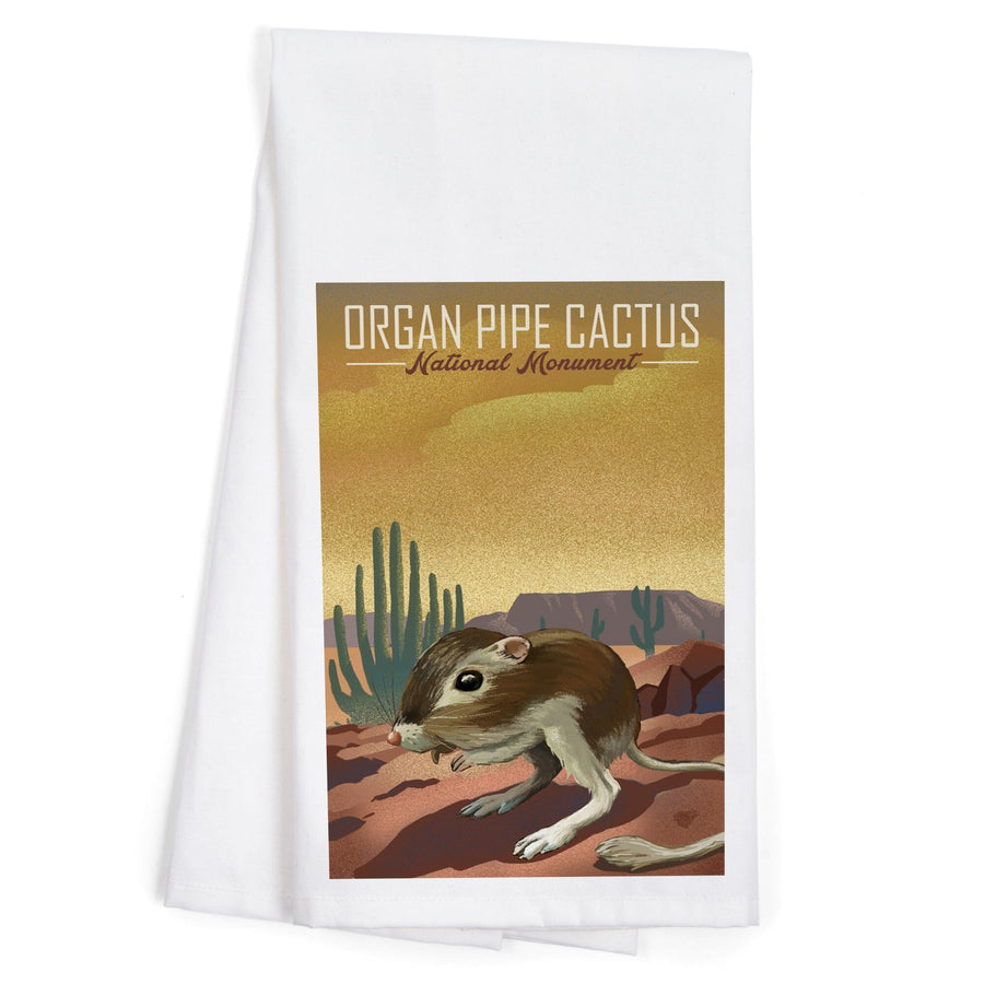 Organ Pipe Cactus National Monument, Arizona, Kangaroo Rat, Lithograph, Organic Cotton Kitchen Tea Towels Kitchen Lantern Press 