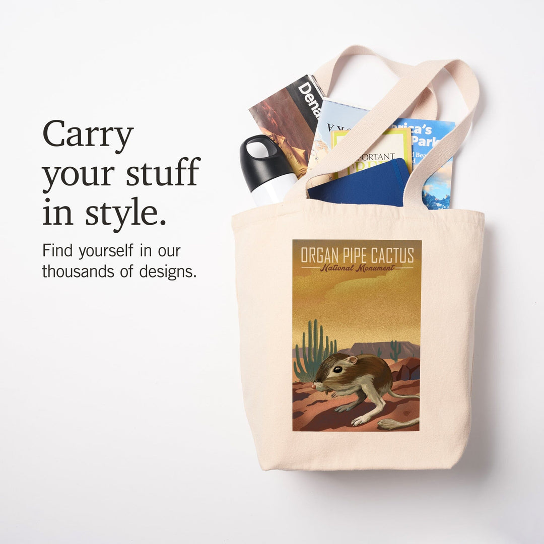 Organ Pipe Cactus National Monument, Arizona, Kangaroo Rat, Lithograph, Tote Bag Totes Lantern Press 