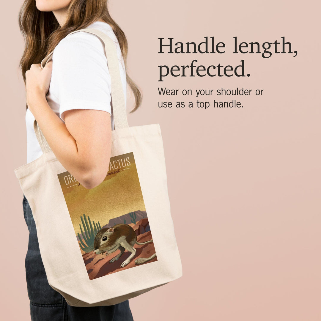 Organ Pipe Cactus National Monument, Arizona, Kangaroo Rat, Lithograph, Tote Bag Totes Lantern Press 