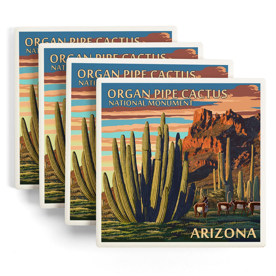 Organ Pipe Cactus National Monument, Arizona, Lantern Press Artwork, Coaster Set Coasters Lantern Press 