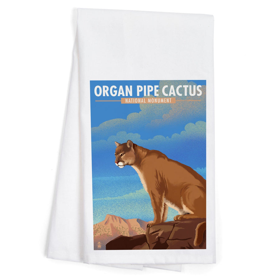 Organ Pipe Cactus National Monument, Arizona, Mountain Lion, Lithograph, Organic Cotton Kitchen Tea Towels Kitchen Lantern Press 