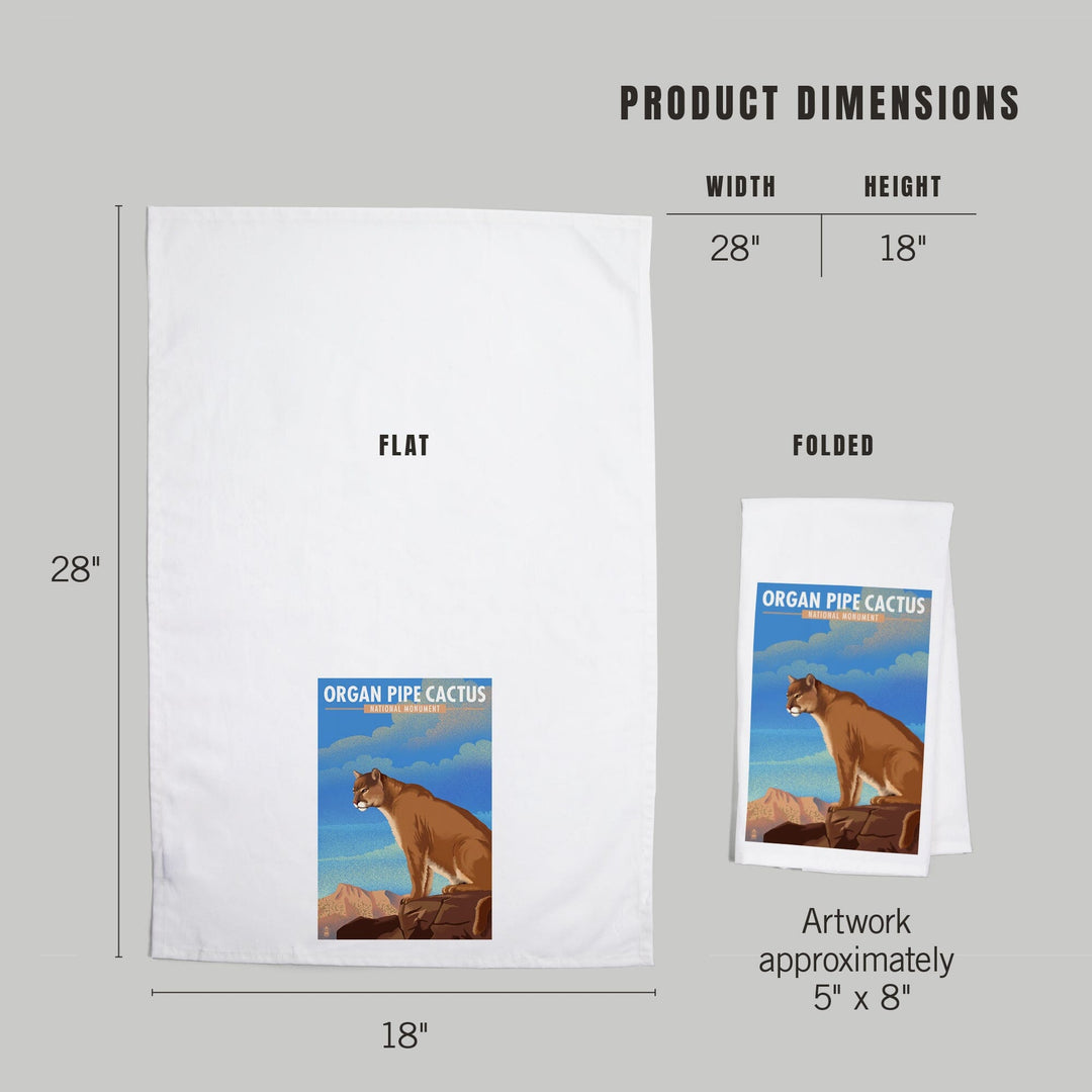 Organ Pipe Cactus National Monument, Arizona, Mountain Lion, Lithograph, Organic Cotton Kitchen Tea Towels Kitchen Lantern Press 
