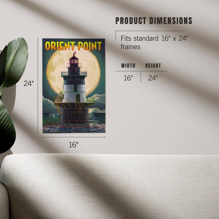 Orient Point, New York, Lighthouse and Full Moon, Art & Giclee Prints Art Lantern Press 