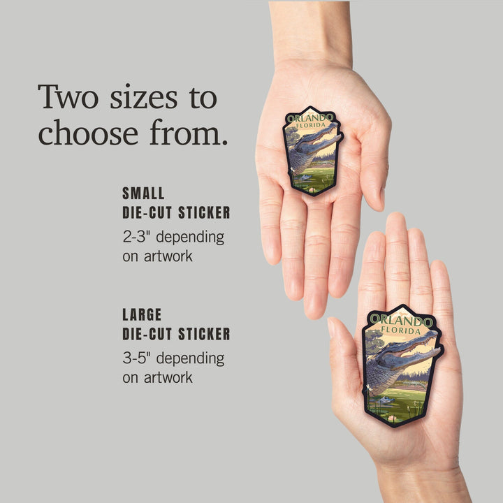 Orlando, Florida, Alligator Scene, Contour, Vinyl Sticker Sticker Lantern Press 