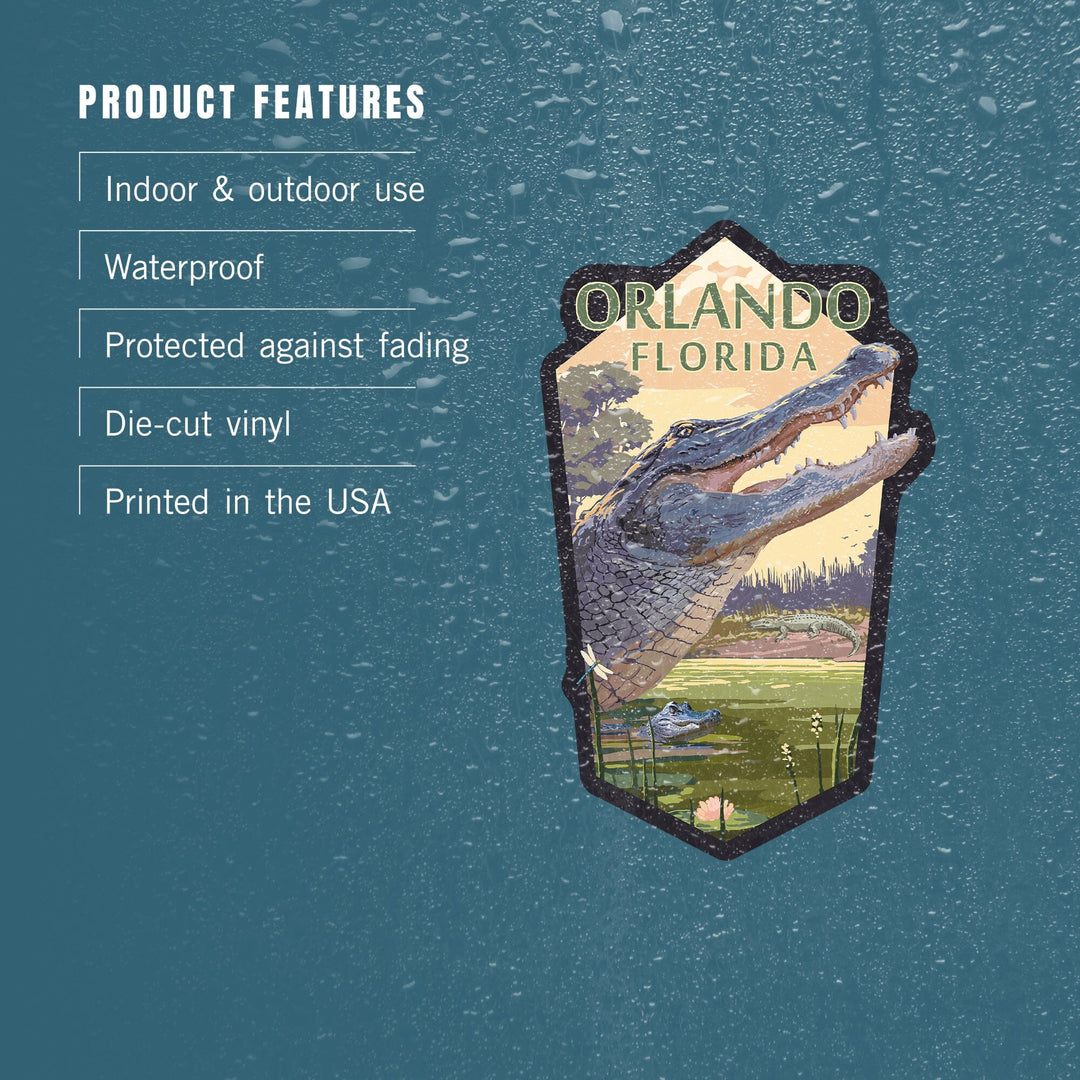Orlando, Florida, Alligator Scene, Contour, Vinyl Sticker Sticker Lantern Press 