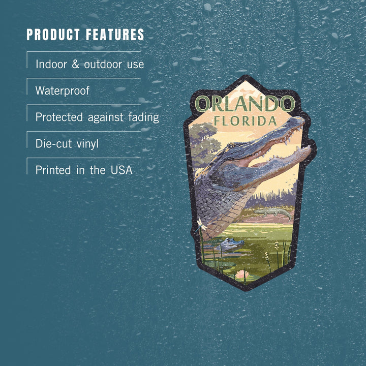 Orlando, Florida, Alligator Scene, Contour, Vinyl Sticker Sticker Lantern Press 