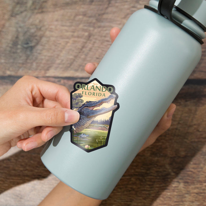 Orlando, Florida, Alligator Scene, Contour, Vinyl Sticker Sticker Lantern Press 