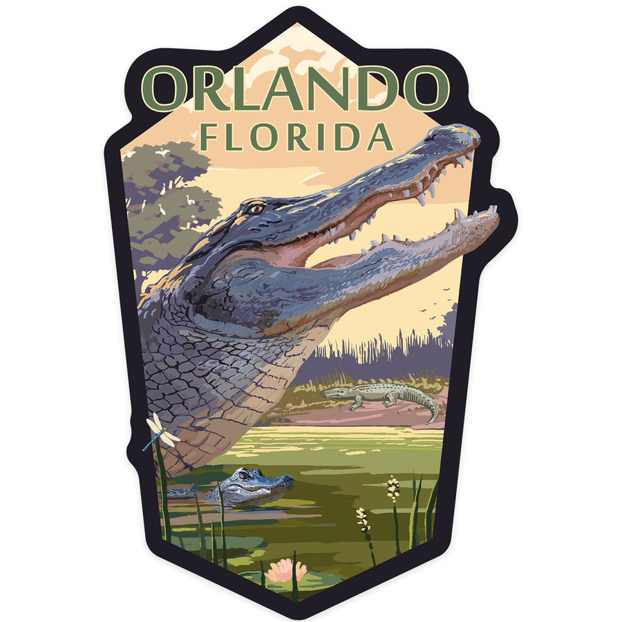 Orlando, Florida, Alligator Scene, Contour, Vinyl Sticker Sticker Lantern Press 