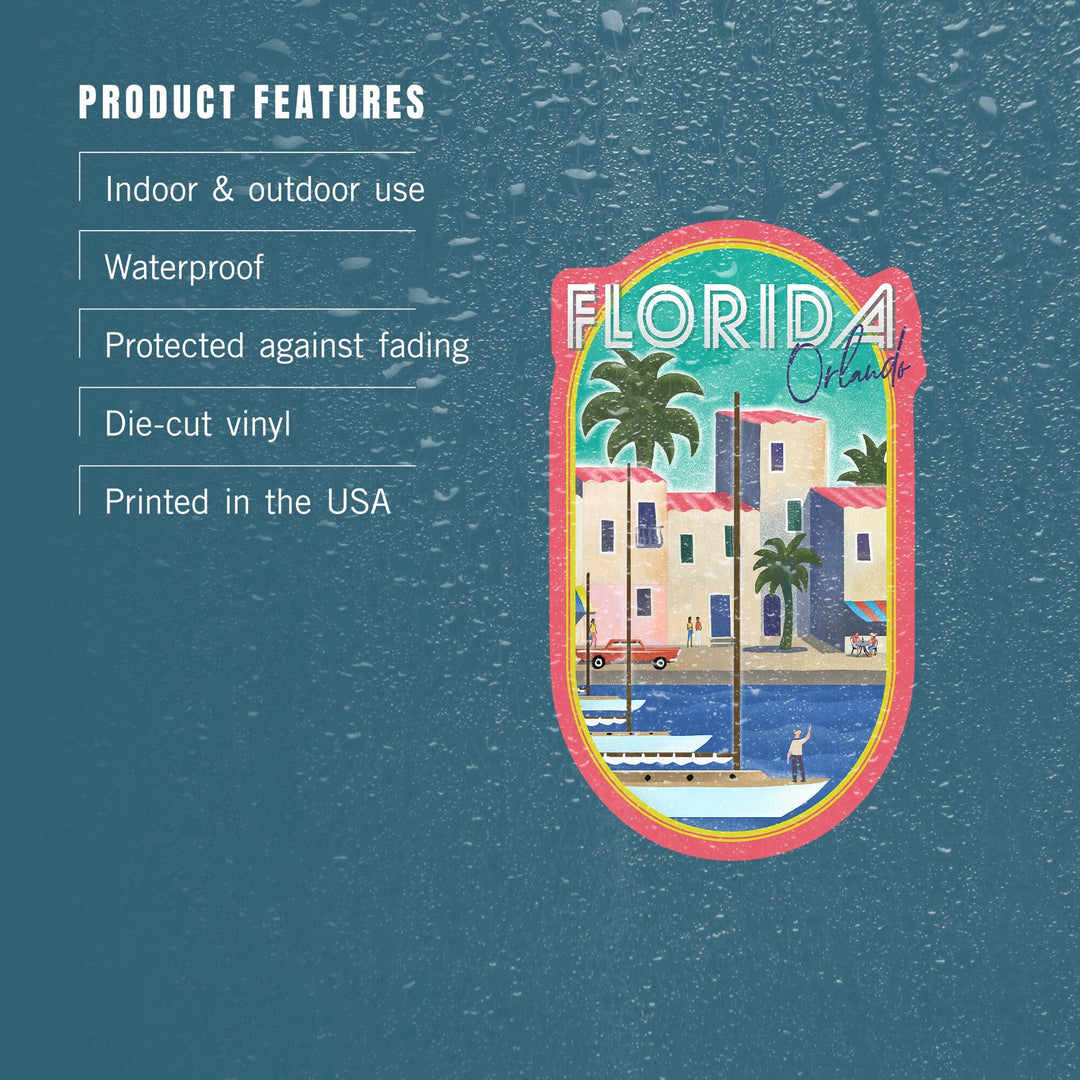 Orlando, Florida, Lithograph, Contour, Vinyl Sticker Sticker Lantern Press 