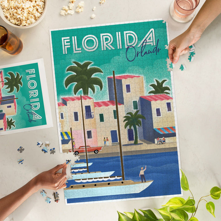 Orlando, Florida, Lithograph, Jigsaw Puzzle Puzzle Lantern Press 