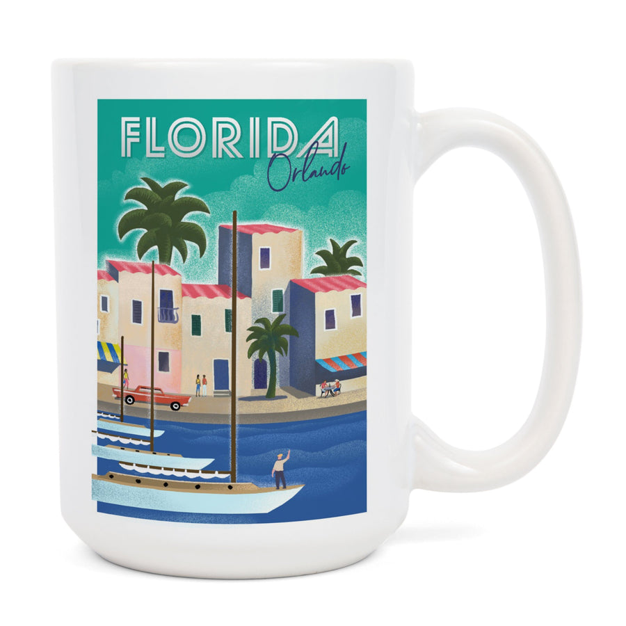 Orlando, Florida, Lithograph, Lantern Press Artwork, Ceramic Mug Mugs Lantern Press 