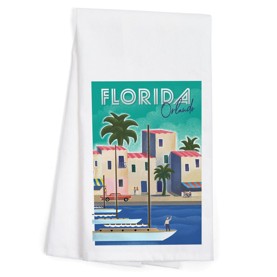 Orlando, Florida, Lithograph, Organic Cotton Kitchen Tea Towels Kitchen Lantern Press 