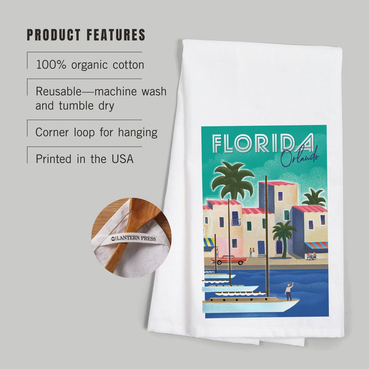 Orlando, Florida, Lithograph, Organic Cotton Kitchen Tea Towels Kitchen Lantern Press 