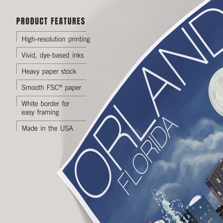 Orlando, Florida, Skyline at Night, Art & Giclee Prints Art Lantern Press 