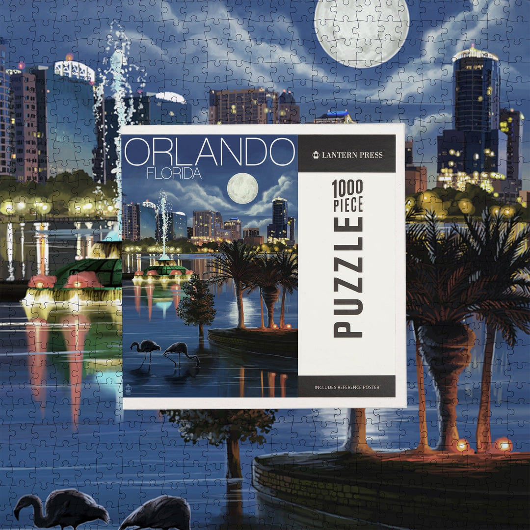 Orlando, Florida, Skyline at Night, Jigsaw Puzzle Puzzle Lantern Press 