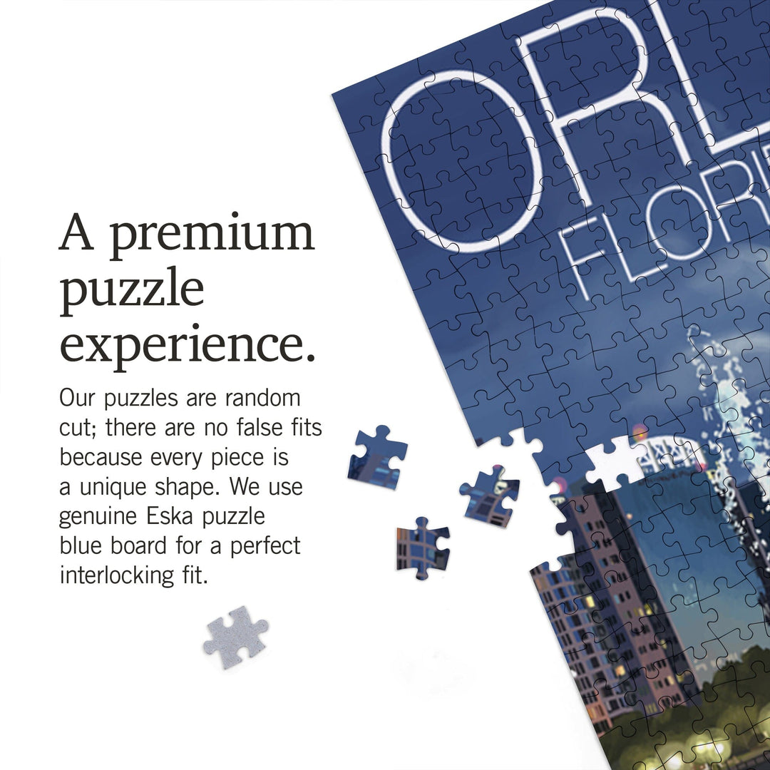 Orlando, Florida, Skyline at Night, Jigsaw Puzzle Puzzle Lantern Press 