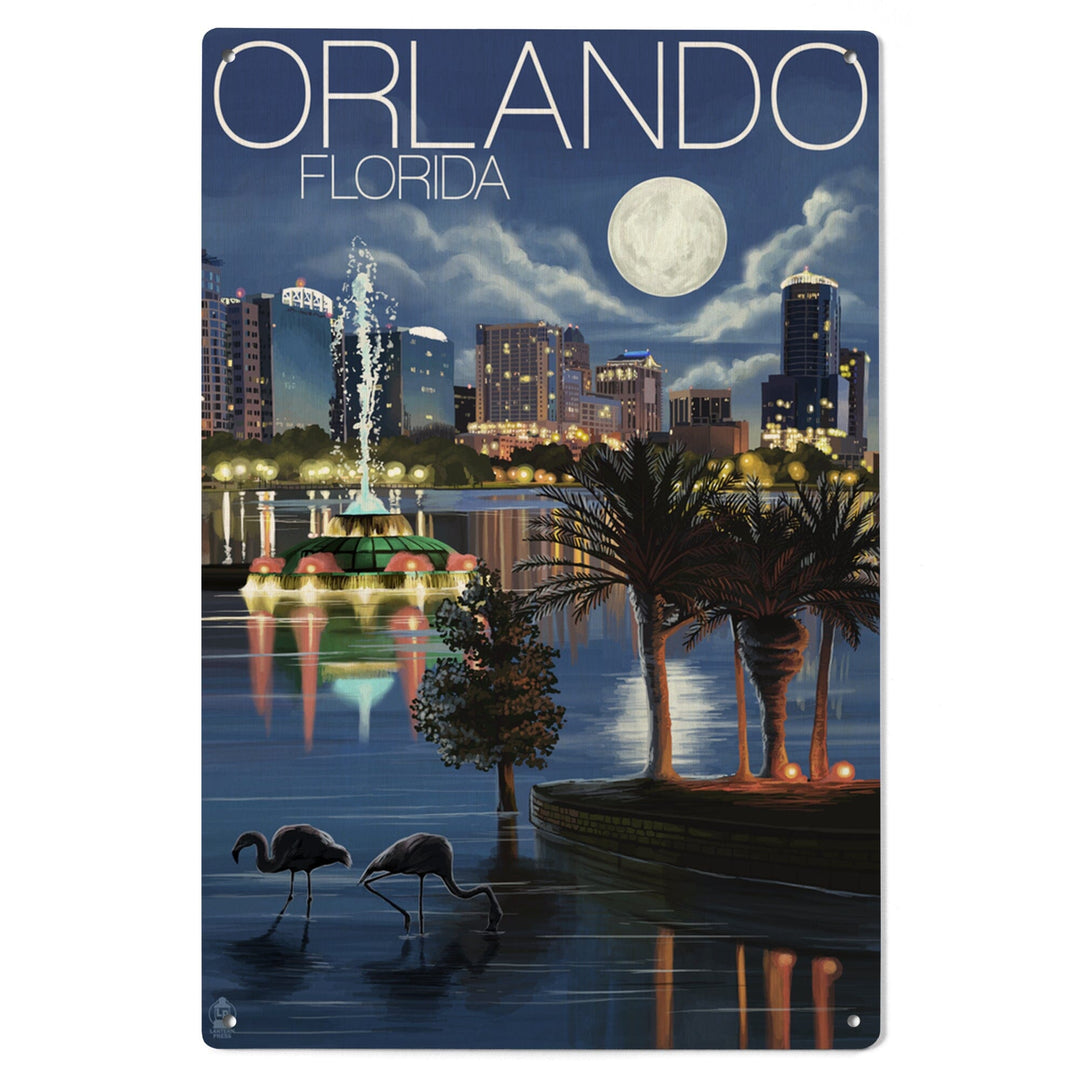Orlando, Florida, Skyline at Night, Lantern Press Artwork, Wood Signs and Postcards Wood Lantern Press 