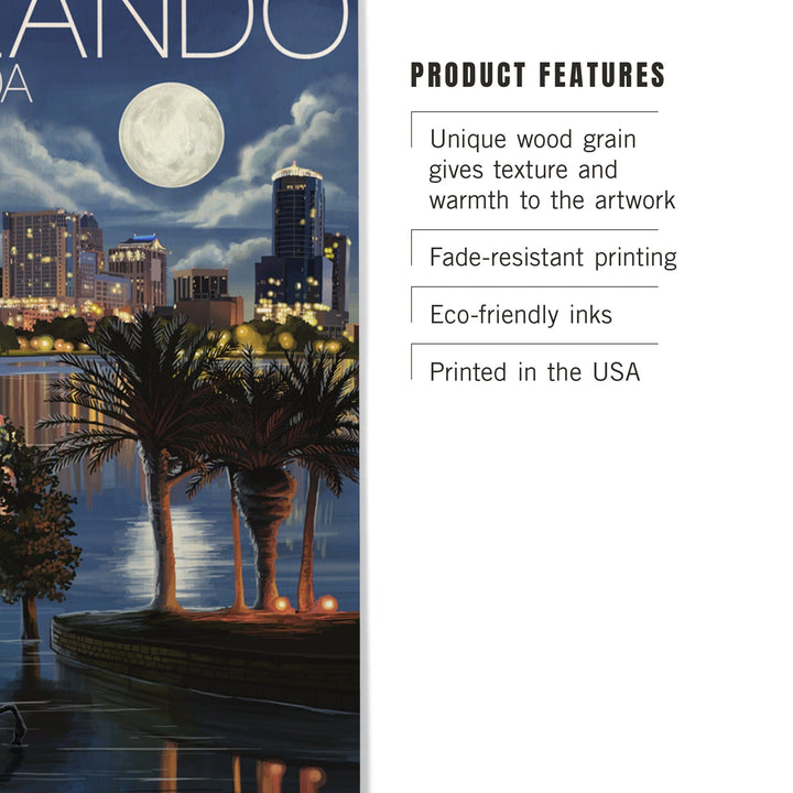 Orlando, Florida, Skyline at Night, Lantern Press Artwork, Wood Signs and Postcards Wood Lantern Press 