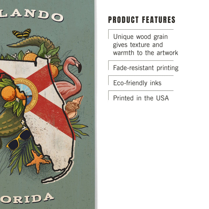 Orlando, Florida, State Treasure Trove, State Series, Wood Signs and Postcards Wood Lantern Press 