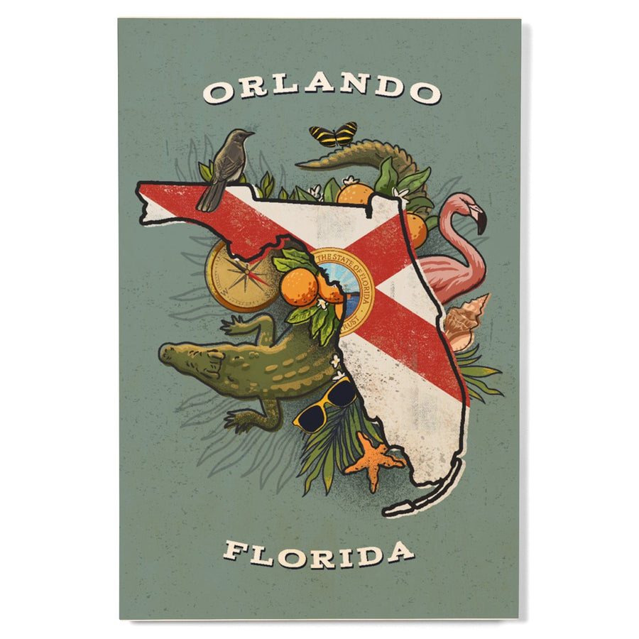 Orlando, Florida, State Treasure Trove, State Series, Wood Signs and Postcards Wood Lantern Press 