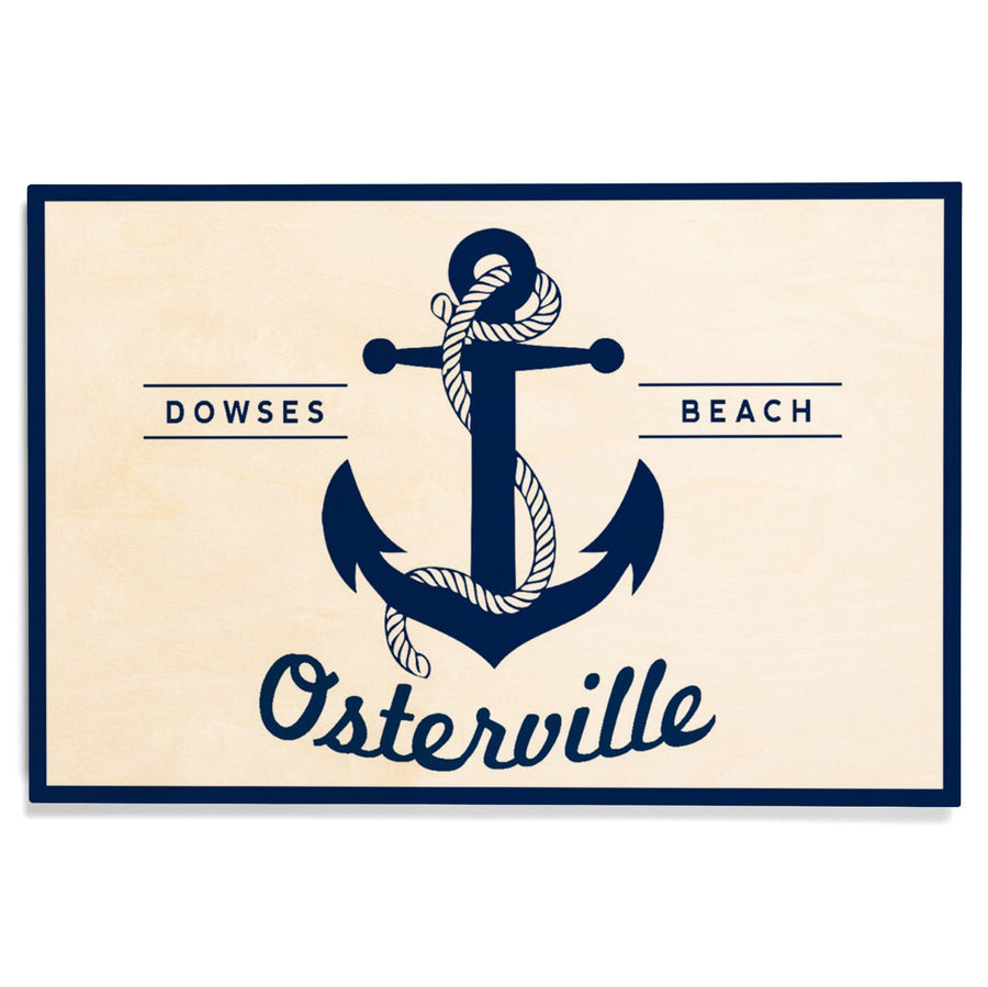 Osterville, Massachusetts, Dowses Beach, Blue & White Anchor, Lantern Press Artwork, Wood Signs and Postcards Wood Lantern Press 